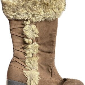 Brown Winter Boots with Fur Trim Design